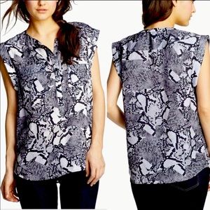 Trouve Black Gray Snake Skin Cap Sleeve Blouse